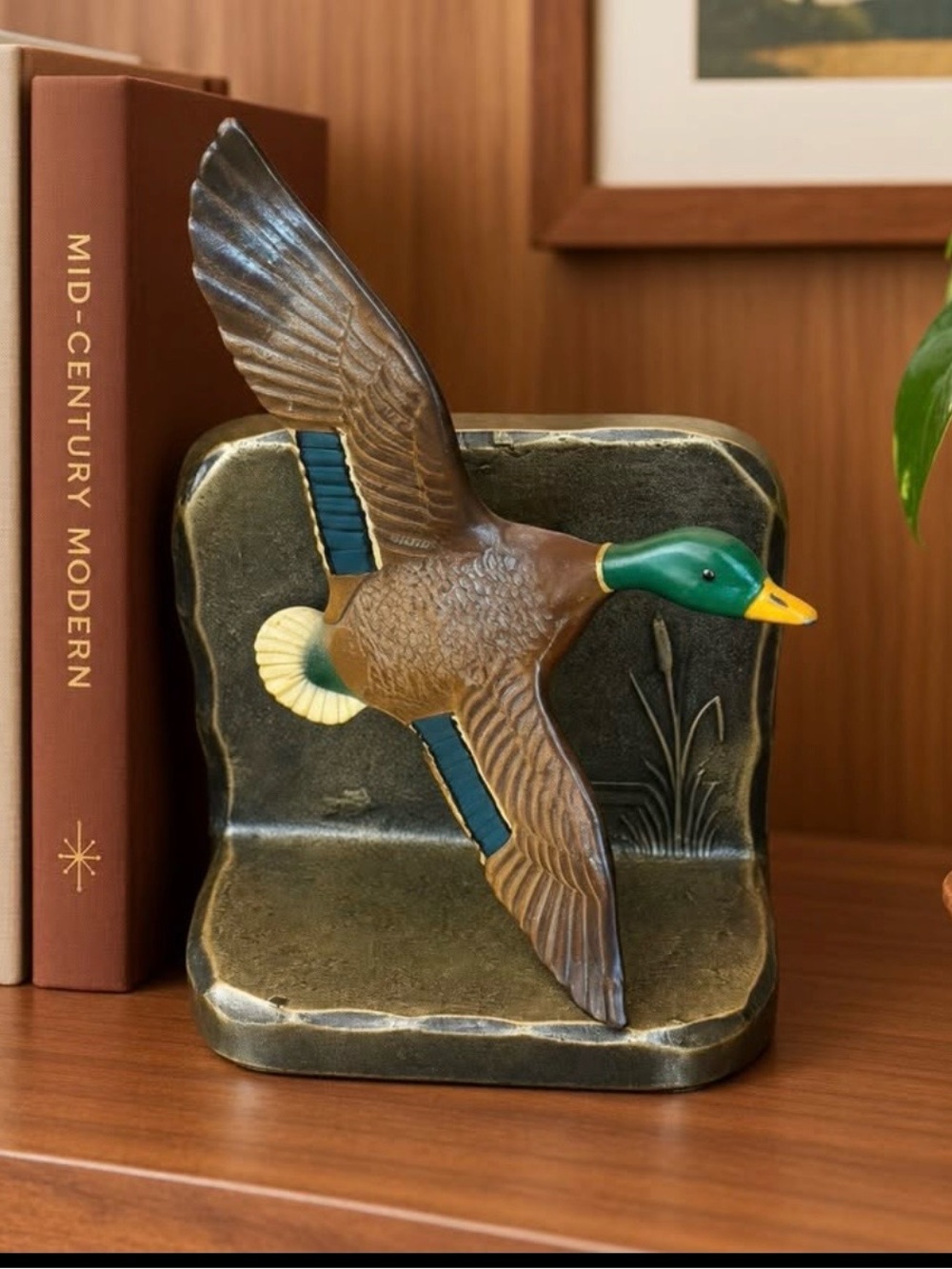 Flying Mallard Duck Bookend